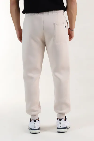 Krem Relaxed Fit Üç İp Şardonlu Manşetli Paça Erkek Eşofman Altı 401004