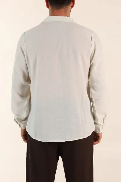 Krem Relaxed Fit Uzun Kollu Apaş Yaka Erkek Gömlek 367433