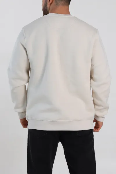 Krem Relaxed Üç İp Şardonlu Baskı Detaylı Erkek Sweatshirt 311190