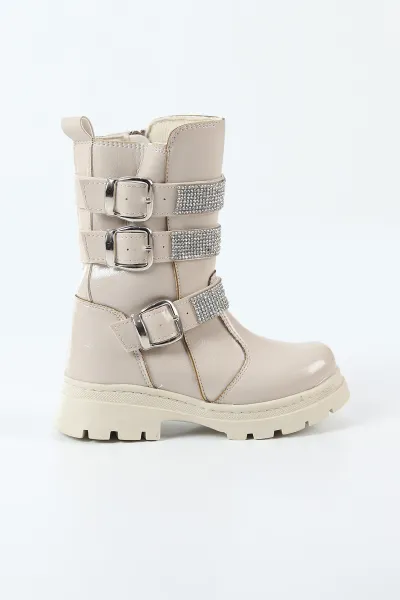 Krem Rugan ( 26 - 30 ) Taş Tasarımlı Kız Çocuk Bot 494382