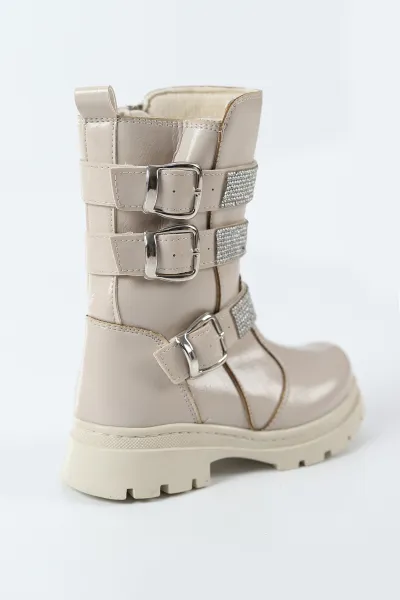 Krem Rugan ( 26 - 30 ) Taş Tasarımlı Kız Çocuk Bot 494382