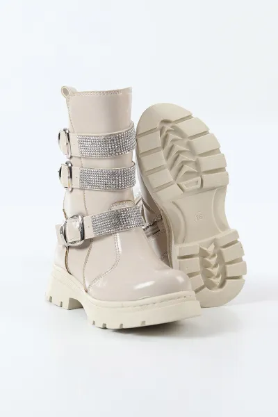 Krem Rugan ( 26 - 30 ) Taş Tasarımlı Kız Çocuk Bot 494382