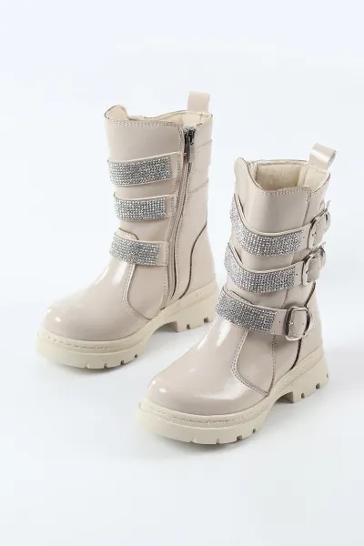 Krem Rugan ( 26 - 30 ) Taş Tasarımlı Kız Çocuk Bot 494382