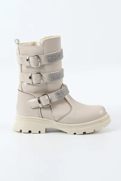 Krem Rugan ( 31 - 36 ) Taş Tasarımlı Kız Çocuk Bot 494379