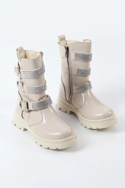 Krem Rugan ( 31 - 36 ) Taş Tasarımlı Kız Çocuk Bot 494379