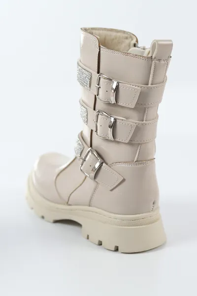 Krem Rugan ( 31 - 36 ) Taş Tasarımlı Kız Çocuk Bot 494379