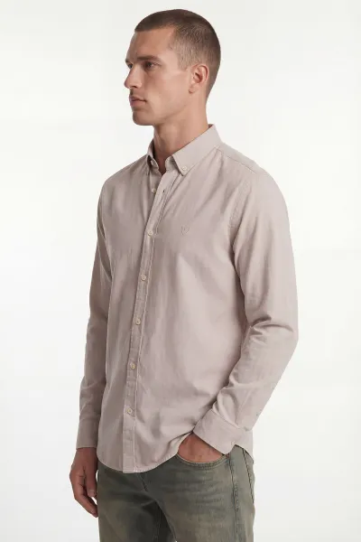 Krem Şambre Kumaş Relaxed Fit Erkek Gömlek 435908