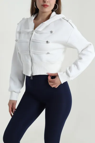 Krem Şardonlu Apoletli Düğme Detay Sweat 489478
