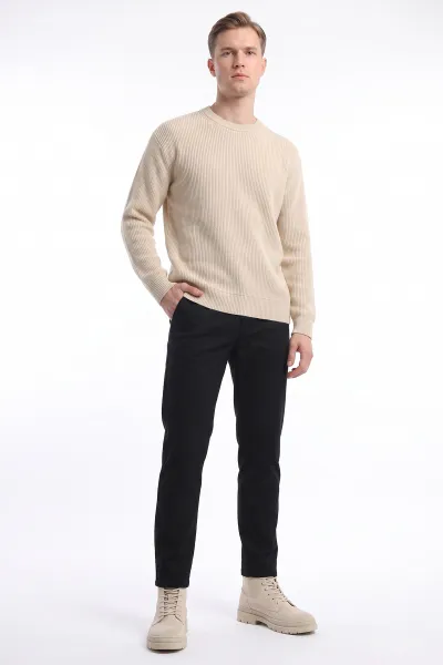 Krem Şardonlu Basic Erkek Triko Kazak 491821