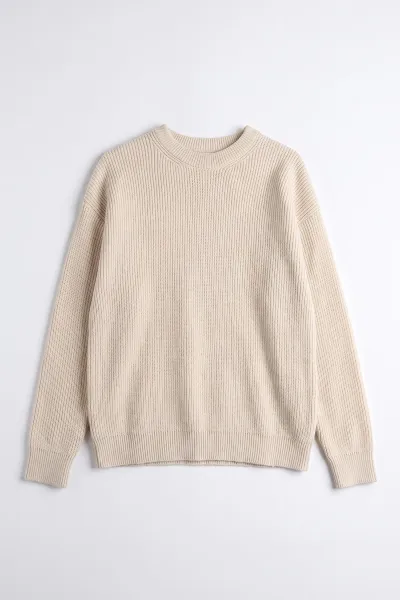 Krem Şardonlu Basic Erkek Triko Kazak 491821