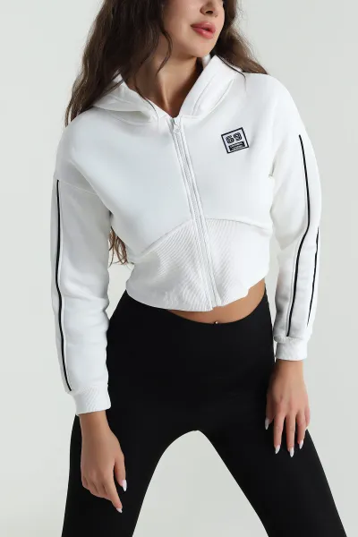 Krem Şardonlu Crop Kadın Sweat 489185