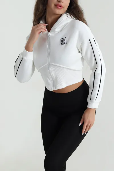 Krem Şardonlu Crop Kadın Sweat 489185