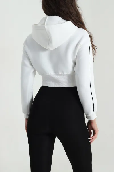 Krem Şardonlu Crop Kadın Sweat 489185