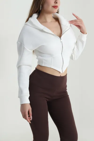 Krem Şardonlu Korse Dikişli Kadın Sweat 489464