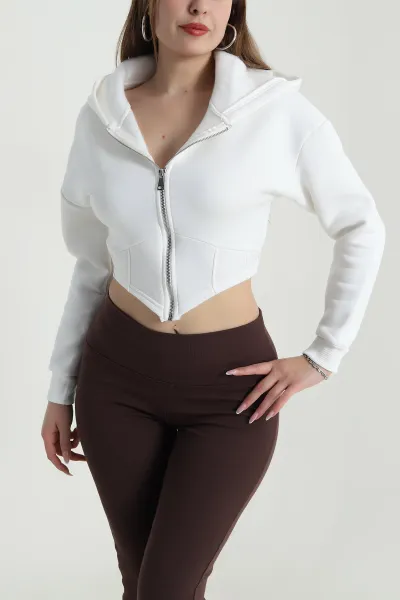 Krem Şardonlu Korse Dikişli Kadın Sweat 489464