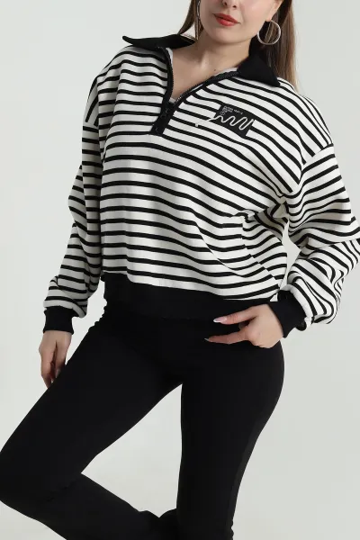 Krem Şardonlu Polo Yaka Kadın Sweat 489522