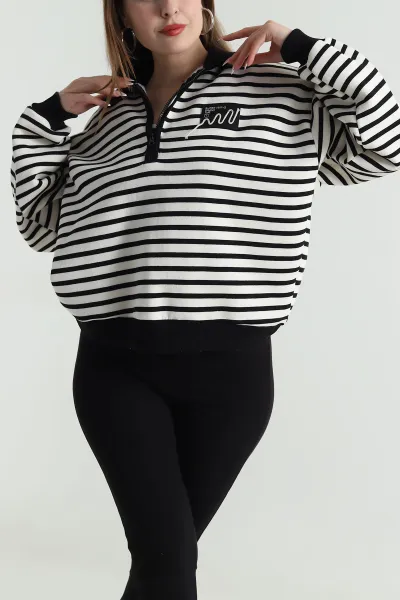Krem Şardonlu Polo Yaka Kadın Sweat 489522