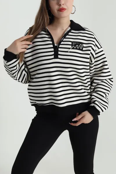Krem Şardonlu Polo Yaka Kadın Sweat 489522