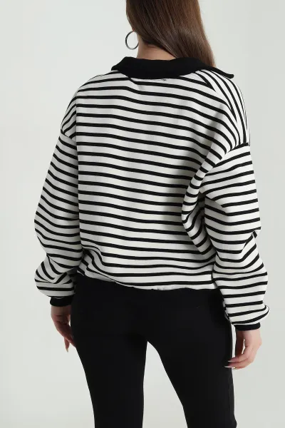 Krem Şardonlu Polo Yaka Kadın Sweat 489522