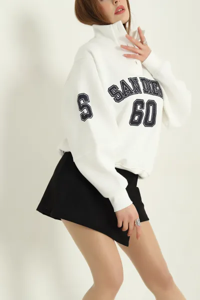 Krem Şardonlu Üç İp Bayan Sweat 334663