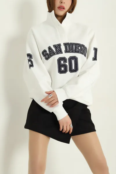 Krem Şardonlu Üç İp Bayan Sweat 334663