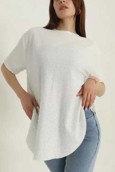 Krem Serpme Taşlı Kadın Bluz 377663