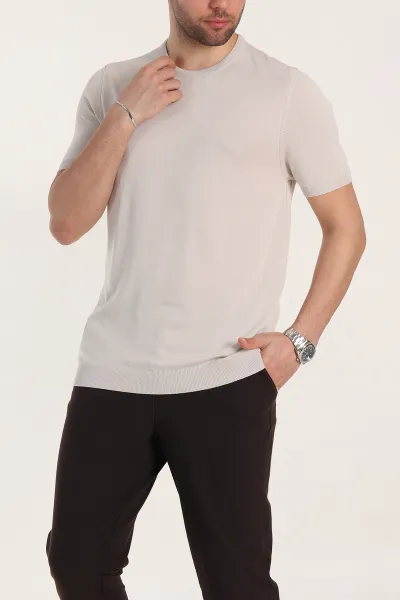 krem-slim-fit-basic-kisa-kollu-triko-tisort-338594