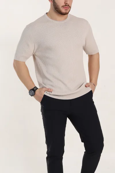krem-slim-fit-dokulu-basic-kisa-kollu-erkek-triko-tisort-338600