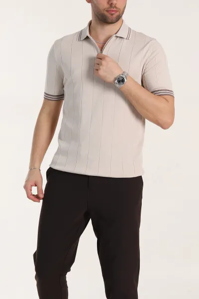 krem-slim-fit-likrali-fermuarli-polo-yaka-kisa-kollu-triko-tisort-338553