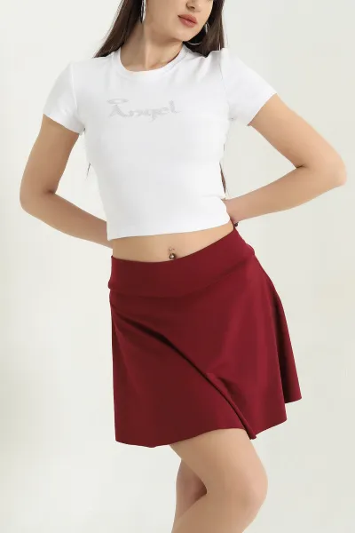 Krem Taş Detay Likralı Crop 338518