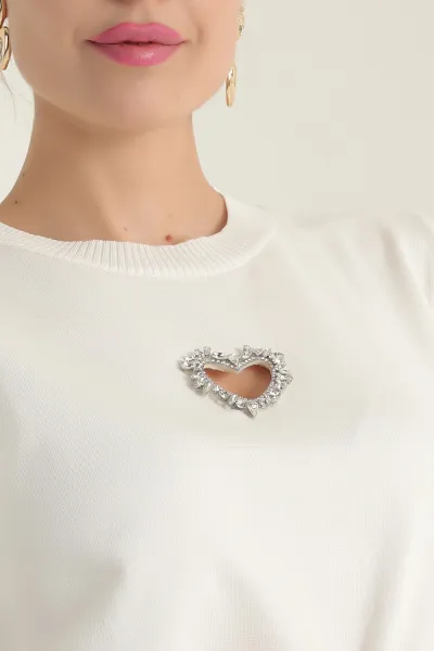 Krem Taş İşlemeli Recycle Triko Bluz 355387