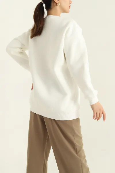 Krem Taş İşlemeli Şardonlu Üç İp Sweat 328992
