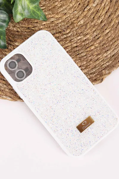 Krem TeknoCase İPhone 11 Uyumlu Ella Diamond Case Serisi Lens Hediyeli Sert Silikon Telefon Kılıfı 457724