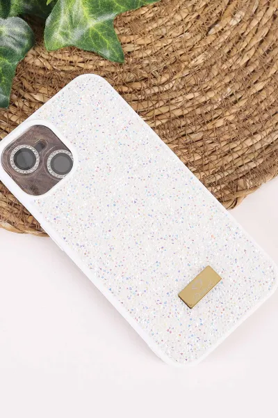 Krem TeknoCase İPhone 13 Uyumlu Ella Diamond Case Serisi Lens Hediyeli Sert Silikon Telefon Kılıfı 457728