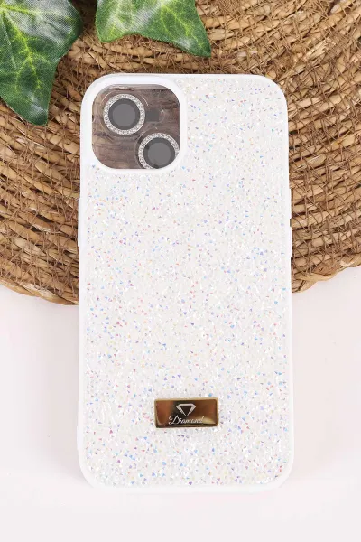 Krem TeknoCase İPhone 13 Uyumlu Ella Diamond Case Serisi Lens Hediyeli Sert Silikon Telefon Kılıfı 457728