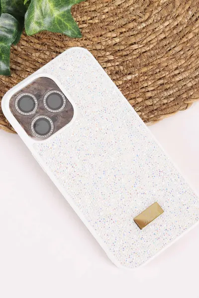Krem TeknoCase İPhone 14 Pro Max Uyumlu Ella Diamond Case Serisi Lens Hediyeli Sert Silikon Telefon Kılıfı 457738