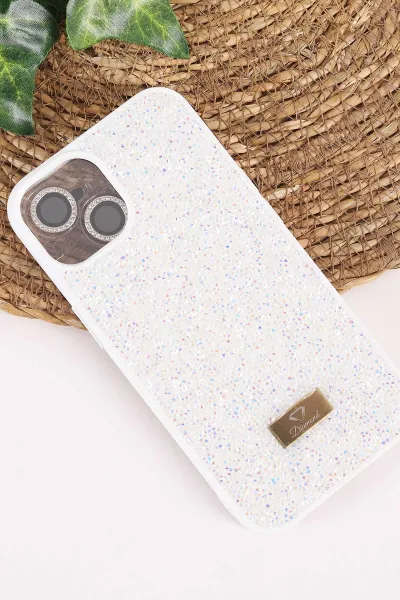 Krem TeknoCase İPhone 14 Uyumlu Ella Diamond Case Serisi Lens Hediyeli Sert Silikon Telefon Kılıfı 457734