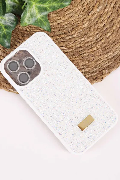 Krem TeknoCase İPhone 15 Pro Max Uyumlu Ella Diamond Case Serisi Lens Hediyeli Sert Silikon Telefon Kılıfı 457761