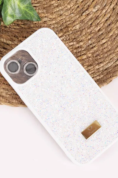 Krem TeknoCase İPhone 15 Uyumlu Ella Diamond Case Serisi Lens Hediyeli Sert Silikon Telefon Kılıfı 457748