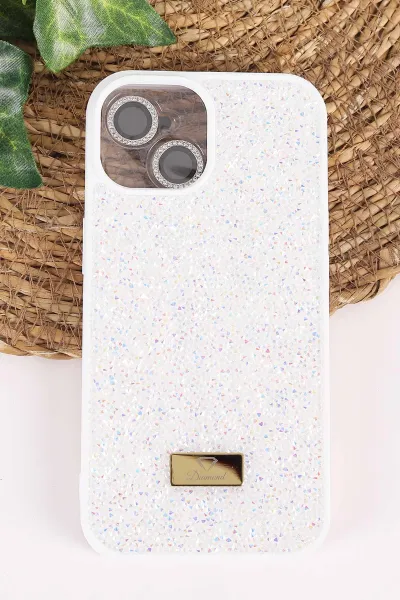 Krem TeknoCase İPhone 15 Uyumlu Ella Diamond Case Serisi Lens Hediyeli Sert Silikon Telefon Kılıfı 457748