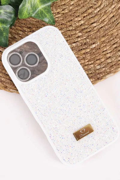 Krem TeknoCase İPhone 16 Pro Uyumlu Ella Diamond Case Serisi Lens Hediyeli Sert Silikon Telefon Kılıfı 457816
