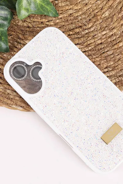 Krem TeknoCase İPhone 16 Uyumlu Ella Diamond Case Serisi Lens Hediyeli Sert Silikon Telefon Kılıfı 457807