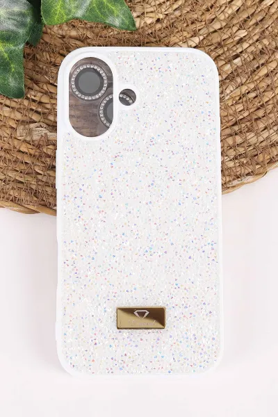 Krem TeknoCase İPhone 17 Uyumlu Ella Diamond Case Serisi Lens Hediyeli Sert Silikon Telefon Kılıfı 457824