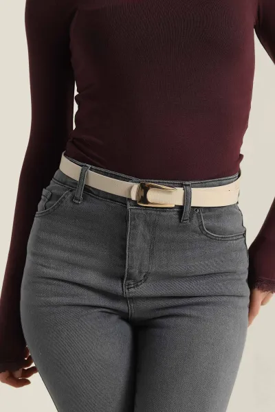 Krem Toka Detaylı Kadın Kemer 421434