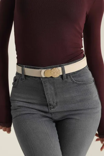 Krem Toka Detaylı Kadın Kemer 421473