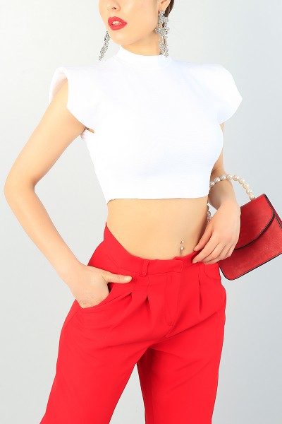 Krem Vatkalı Fermuarlı Bluz 65601