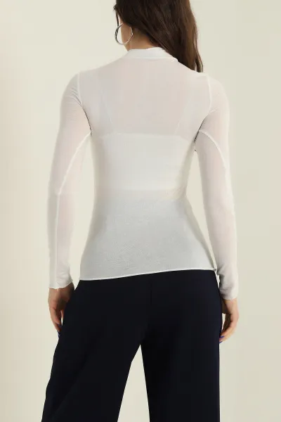 Krem Viskon Likralı Kadın Bluz 426526