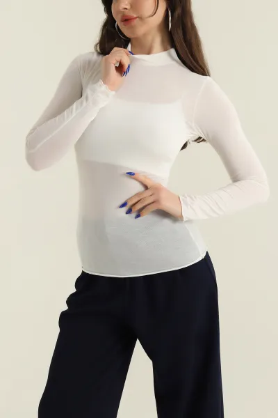 Krem Viskon Likralı Kadın Bluz 426526