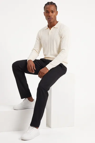 Krem Viskon Yakalı Erkek Triko Kazak 490007