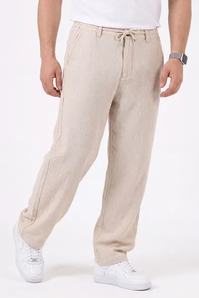 Krem Yeni Sezon Baggy Belden Bağlamalı Erkek Pantolon 471919